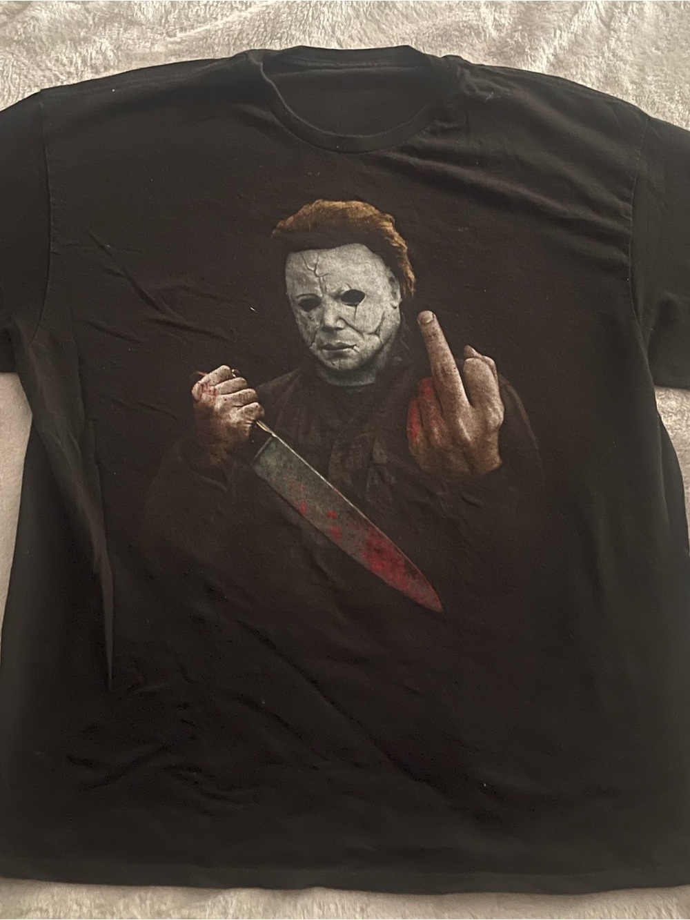 Halloween Michael Myers middle finger black shirt